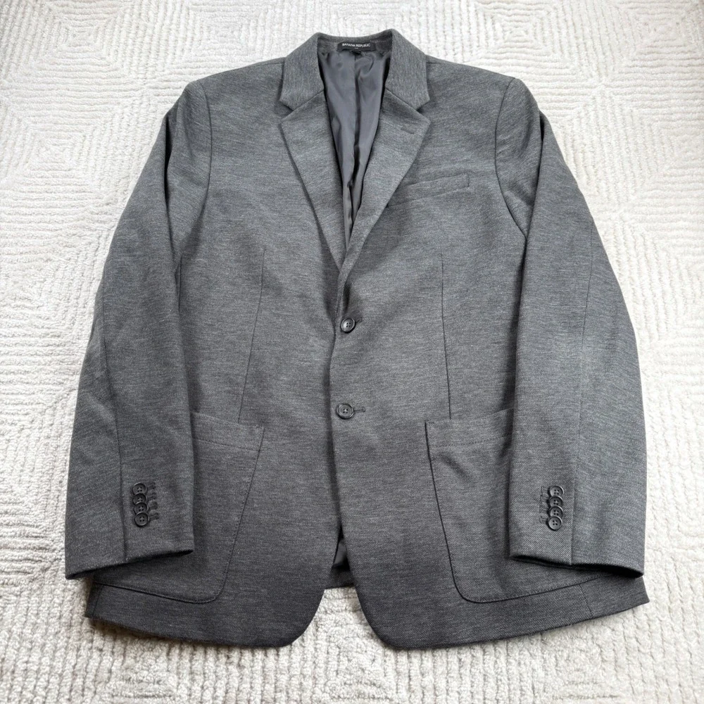 Banana Republic Blazer Mens 44R Grey Slim Fit Sport Coat Knit Preppy Old Money
